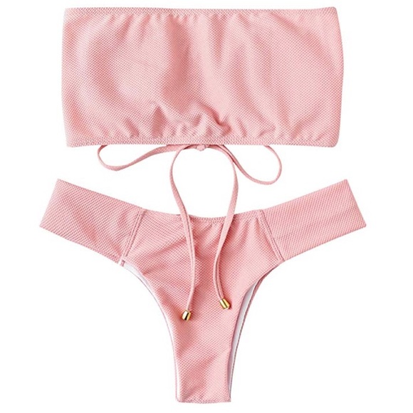 pink 2 piece bandeau bathing suit - Picture 2 of 4